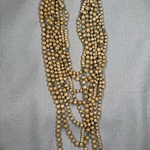 Multi Strand Wood Bead Statement Necklace Boho Tribal Layered